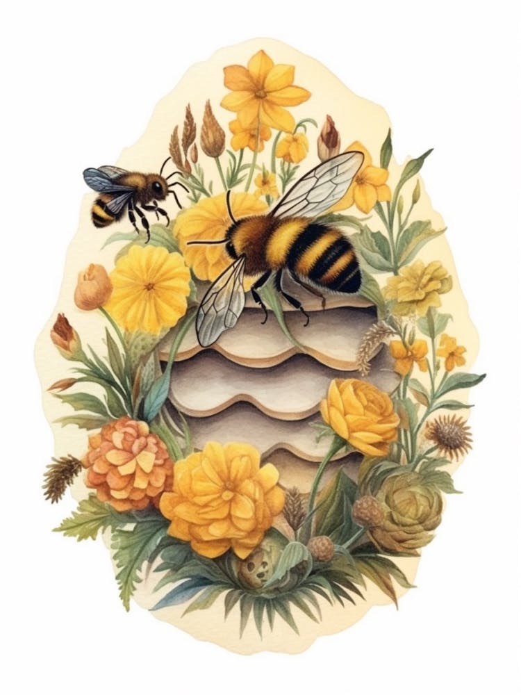 Bourdon des jardins Ruche Illustration à l'aquarelle 3