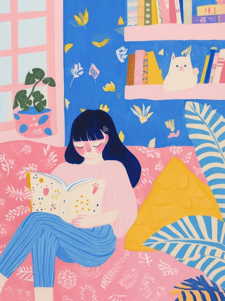 Girl Reading A Book Lo Fi Kawaii Illustration 5