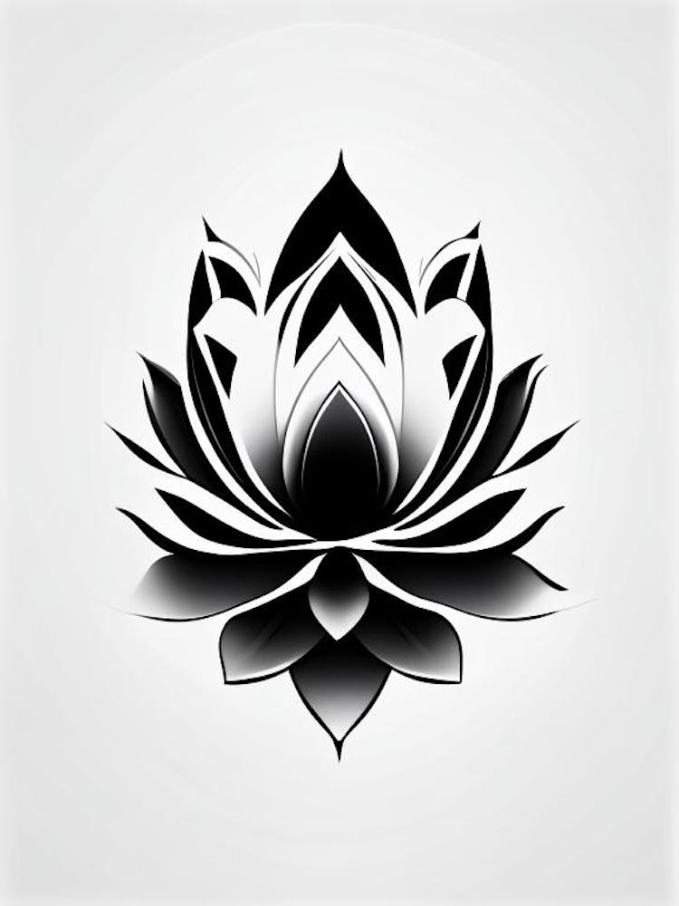 Lotus Flower, Buddhist Symbol Black And White Geometric 1