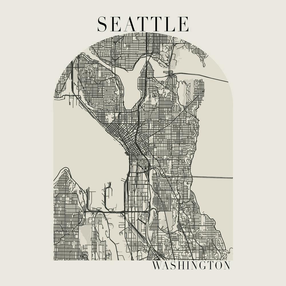 Seattle Washington Arche Bohème Minimaliste Plan de Rue Couleur Beige Intégral
