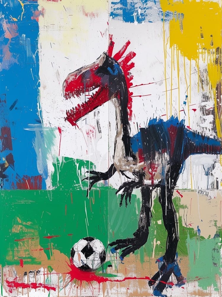 Dinosaur Playing Football Paint Splash Scribble 2