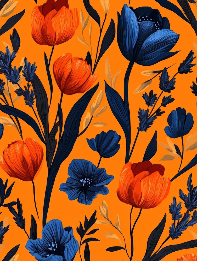 Orange And Blue Floral Pattern