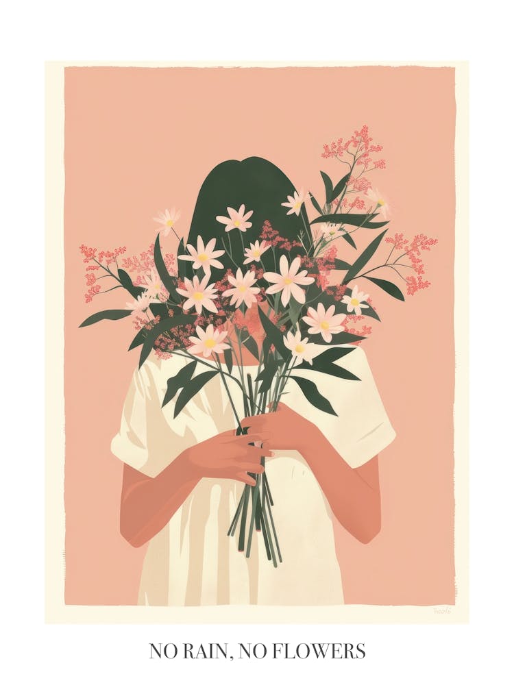 No Rain, No Flowers Poster Spring Girl With Pink Flowers 3