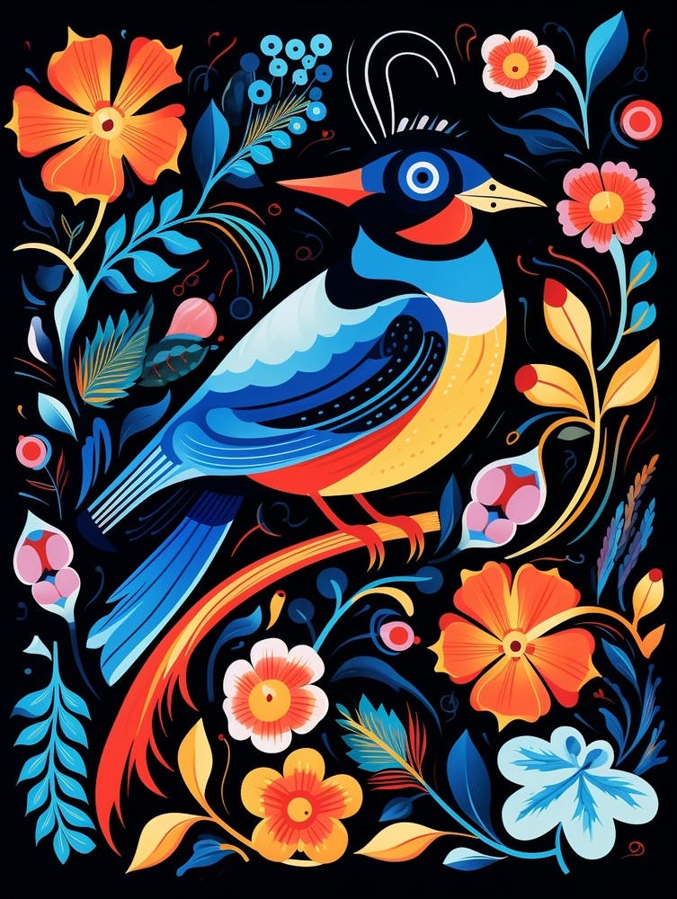 Folk Bird Illustration Blue Jay 1