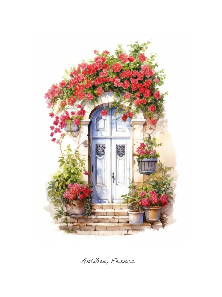 Antibes, France   Mediterranean Doors Watercolour Painting 1 Poster