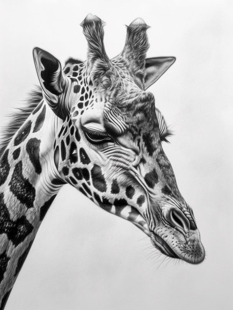 Giraffe Grey Pencil Drawing 1