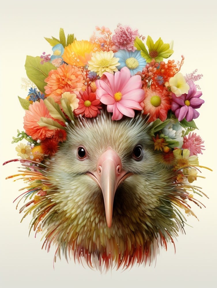 Bird With A Flower Crown Kiwi 3