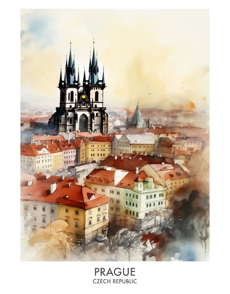 Prague Watercolour Travel Poster 3