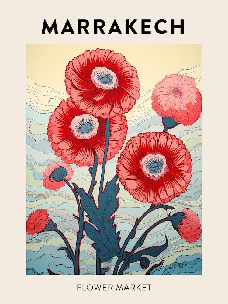 Marrakech Morocco Botanical Flower Market Poster