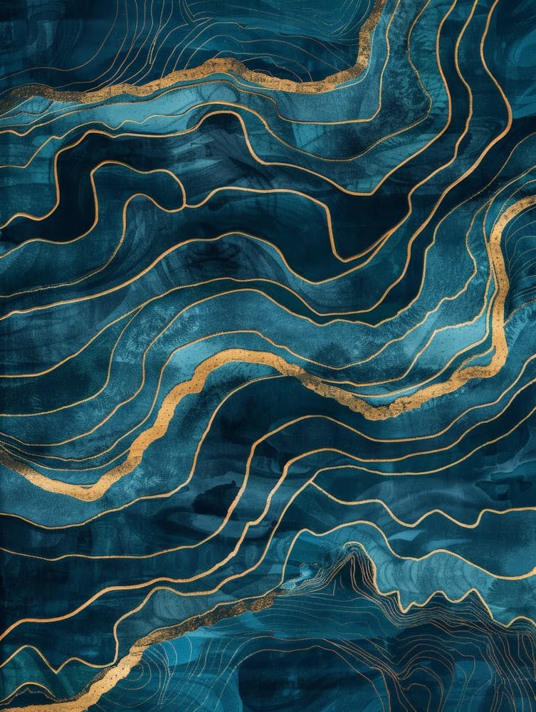 Blue Gold Abstract Painting 2
