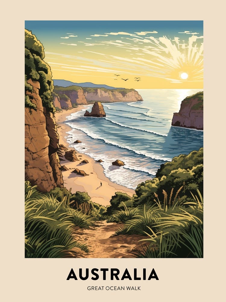 Great Ocean Walk Australia 2 Vintage Hiking Travel Poster