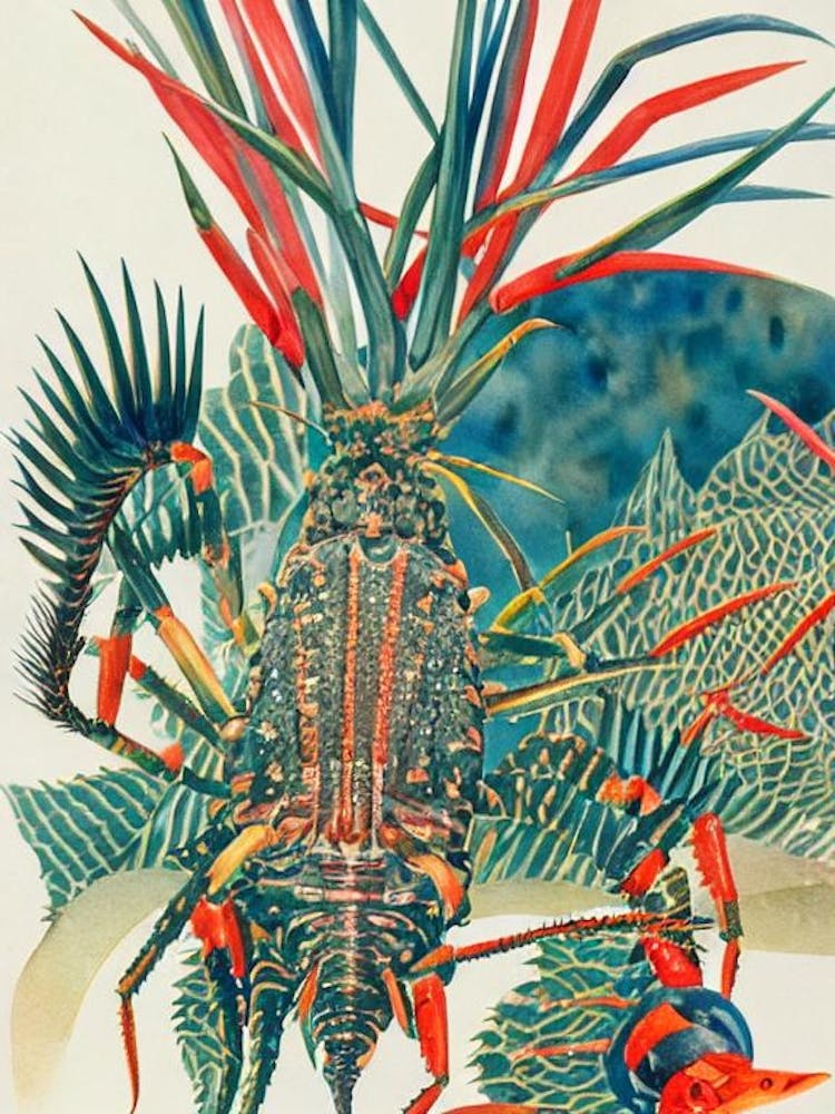 Spiny Lobster Vintage Graphic Watercolour