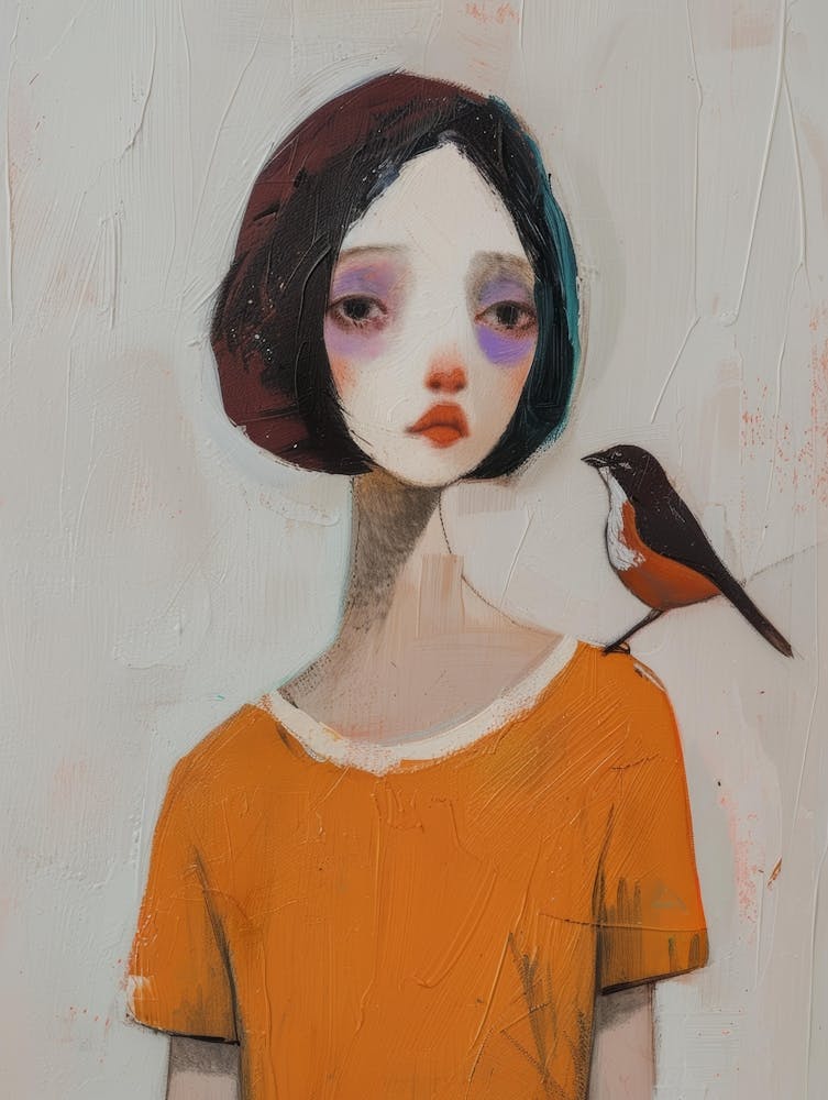 Bird On A Girl'S Shoulder