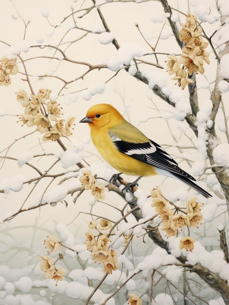 Winter Bird Painting American Goldfinch 2
