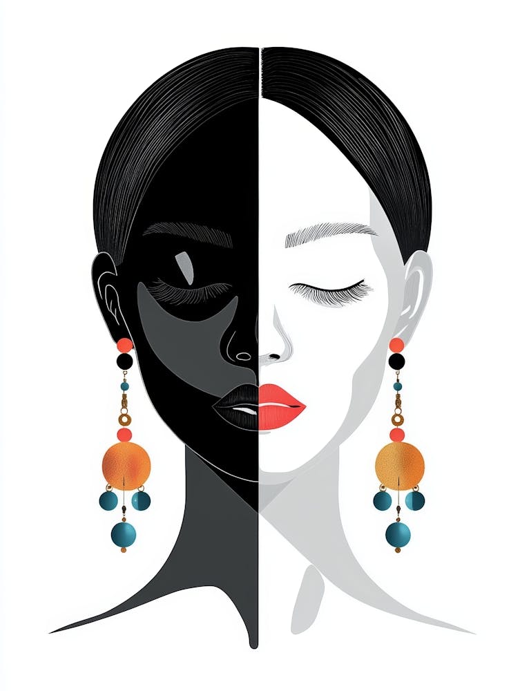 Black And White Woman With Earrings