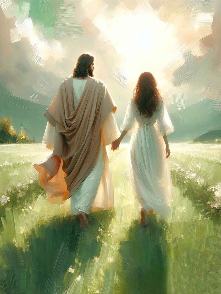 Walk With Me Jesus Christian Wall Art Jesus Walking With Woman Jesus And Girl Art Bible Art Faith Art Christian Painting