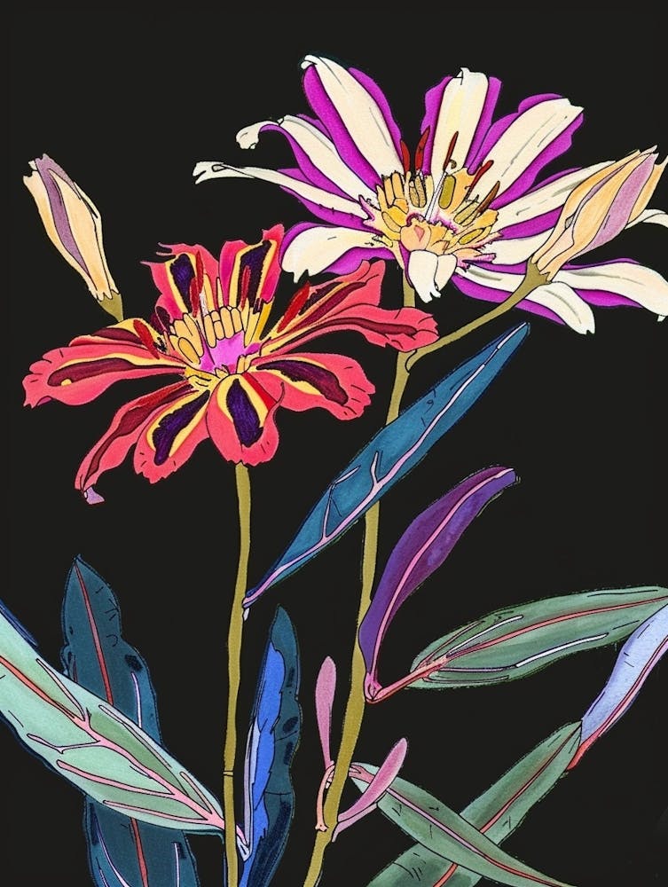 Neon Flowers On Black Cineraria 1