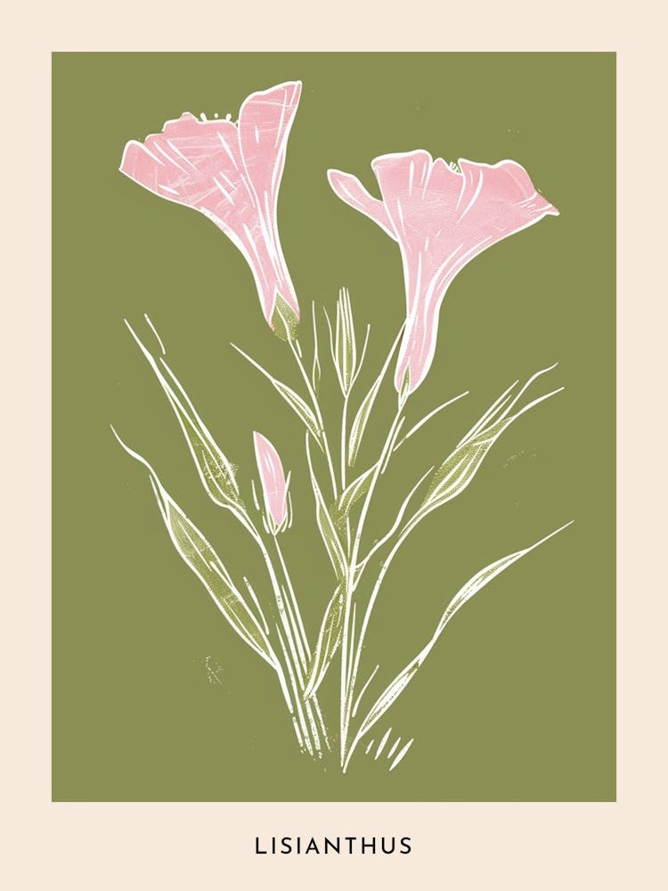 Pink & Green Lisianthus 3 Flower Poster