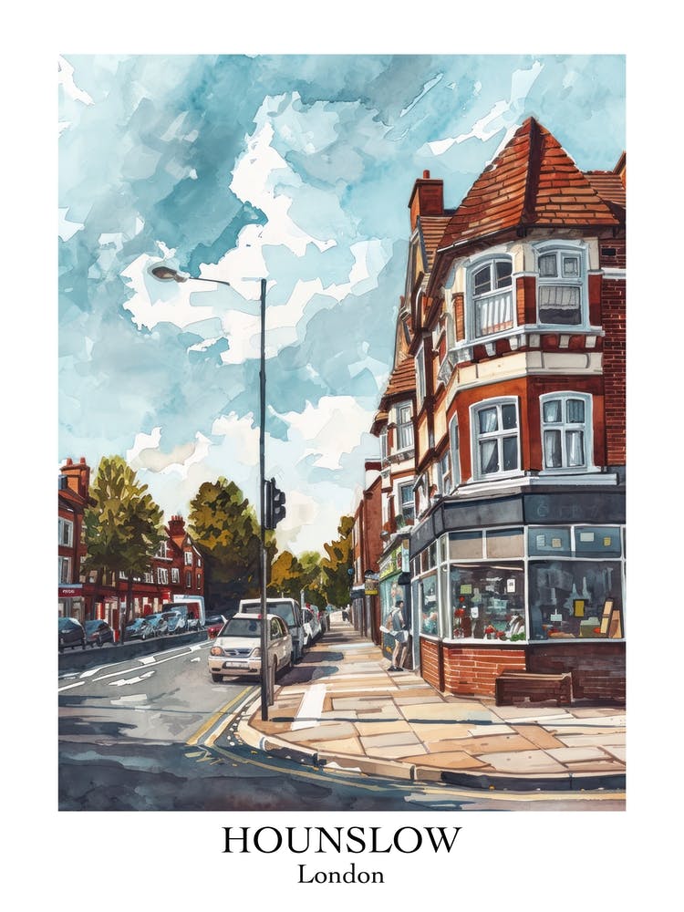Hounslow London Borough   Street Watercolour 2 Poster