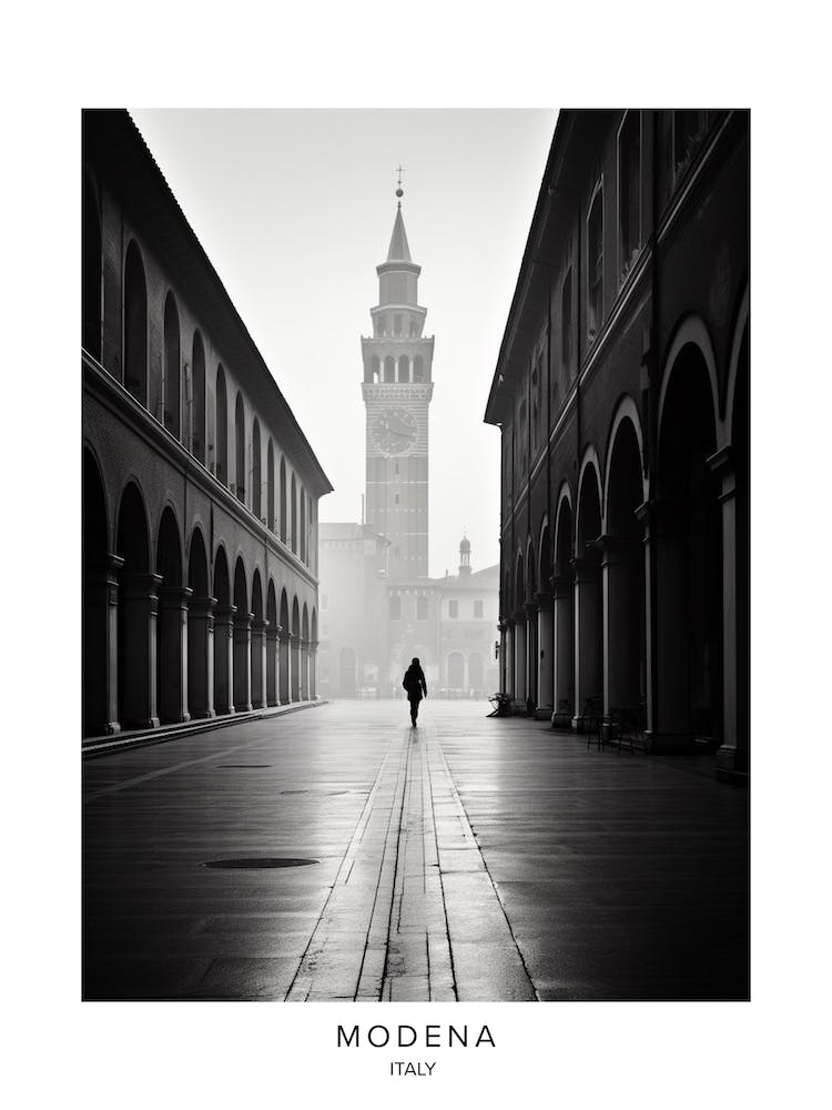 Poster Of Modena, Italy, Black And White Analogue Photography 3