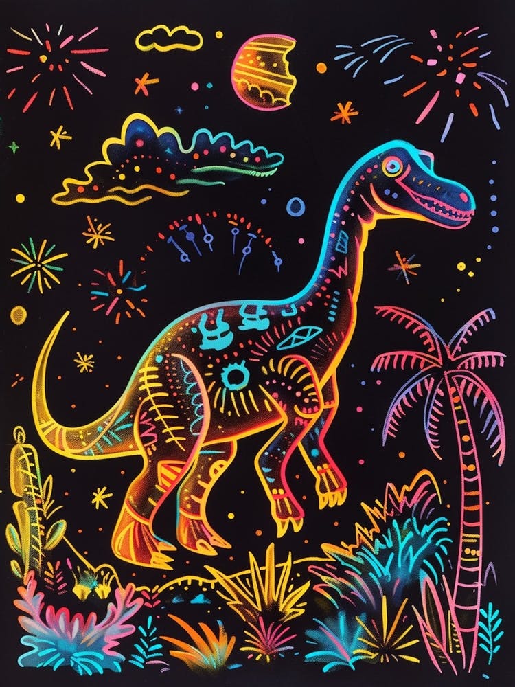 Mustard Neon Dinosaur At Night