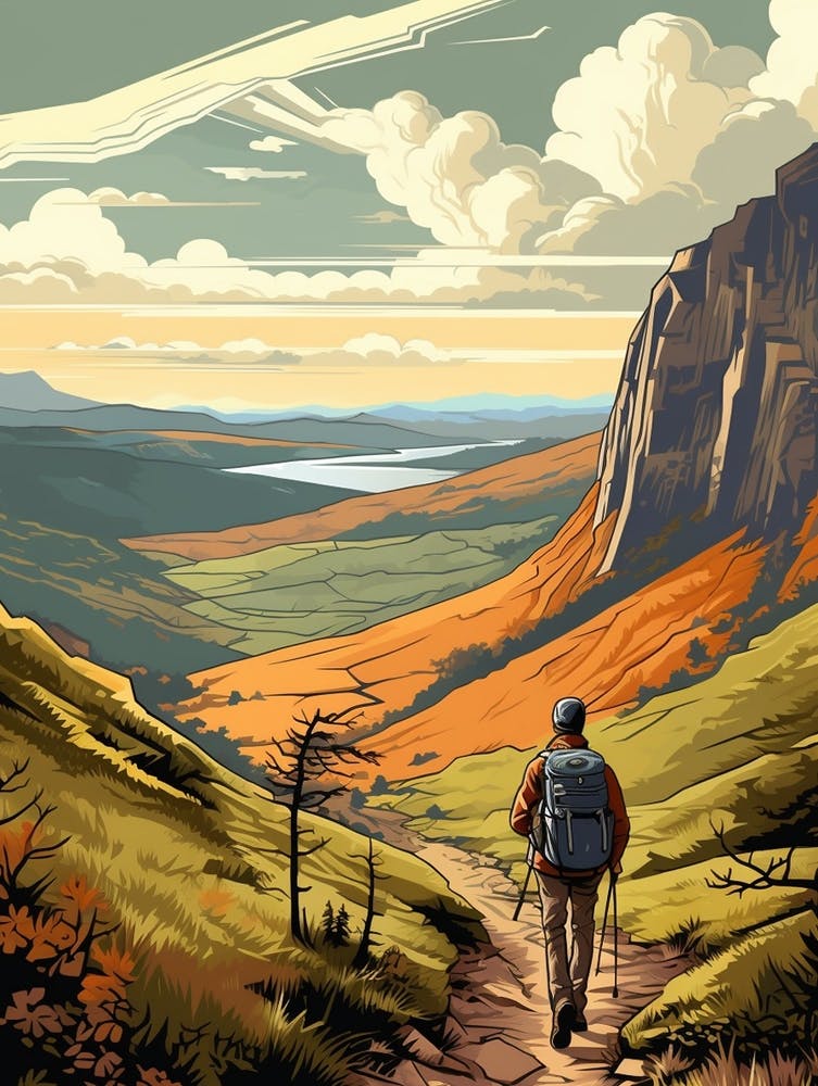 Pennine Way England 3 Vintage Travel Illustration