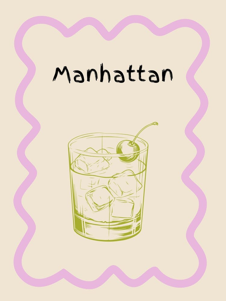 Manhattan Cocktail Doodle Poster Lilac & Green