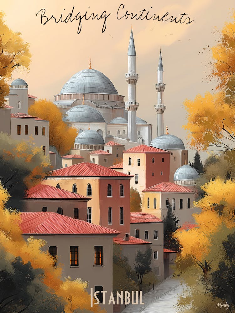 Bridges Between Continents, minimalist soft tones palette, watercolor poster
