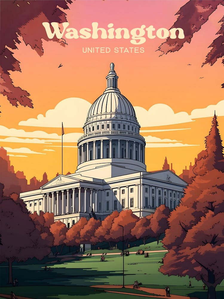 Washington USA Capitol Modern Travel Illustration