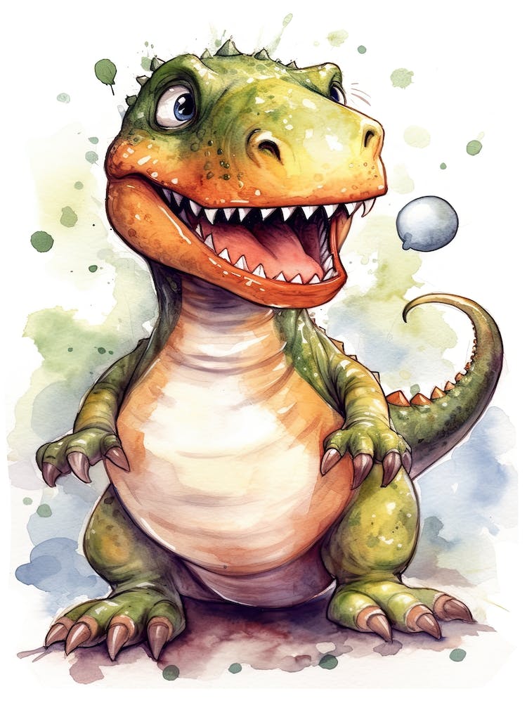 Tyrannosaurus Rex Niedlicher Dinosaurier Aquarell 4