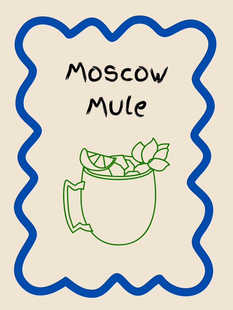 Moscow Mule Doodle Poster Blue & Green