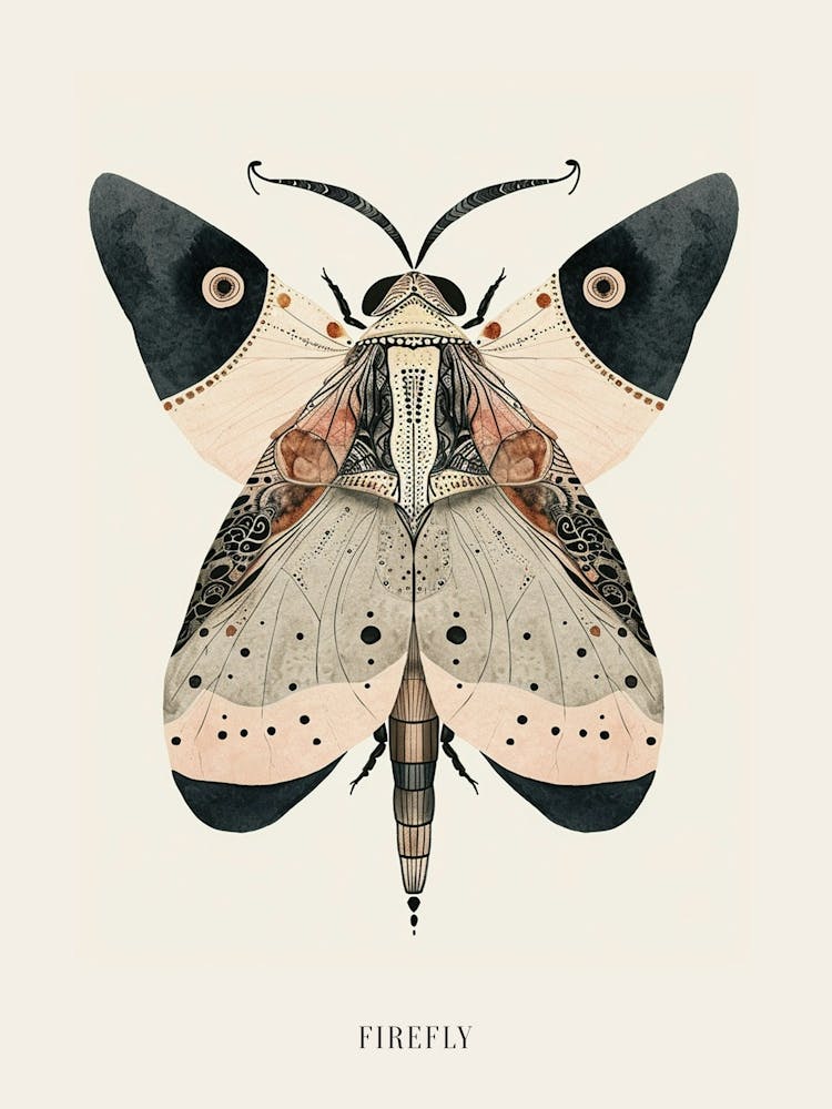 Colourful Insect Illustration Firefly 15 Poster