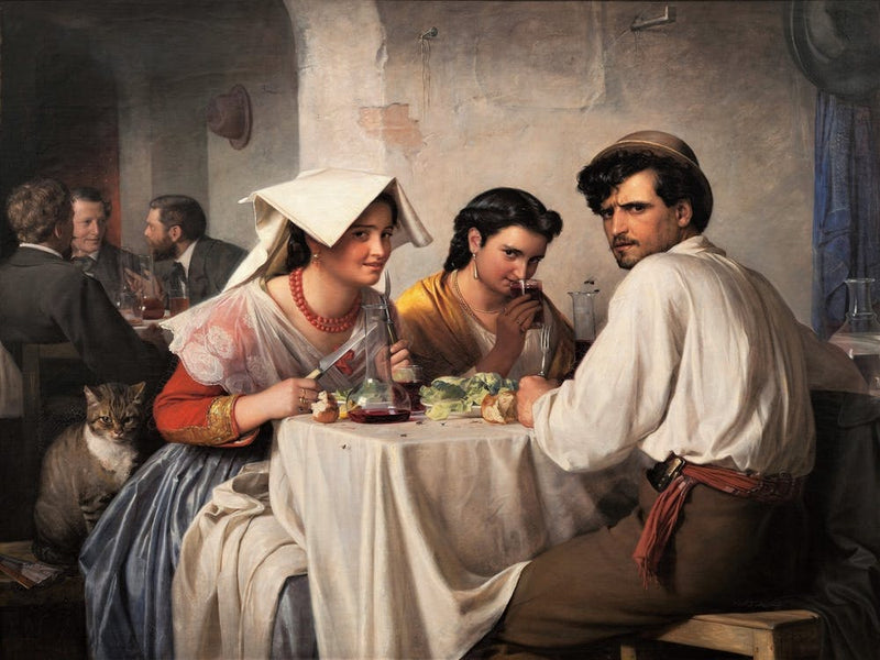In a Roman Osteria by Carl Bloch (1866) | Danish |renaissance | baroque | dinner genre scene | famous painting | vintage art print |