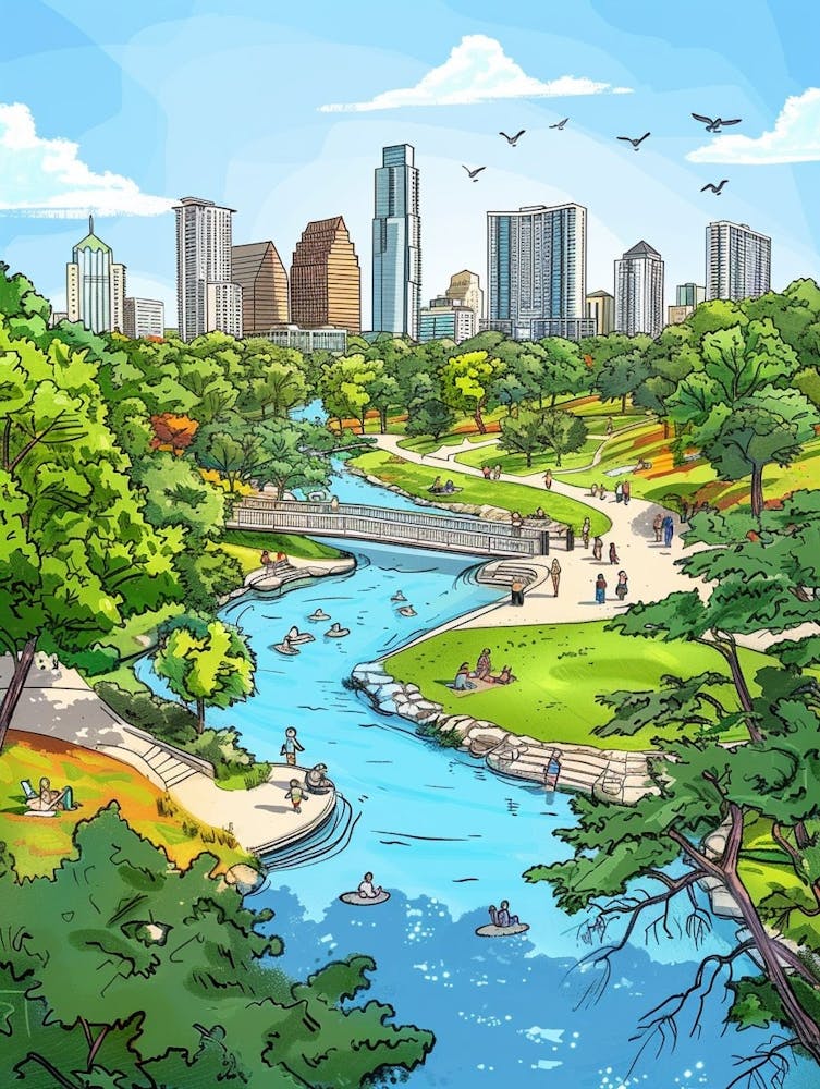 Storybook Illustration Zilker Metropolitan Park Austin Texas 2