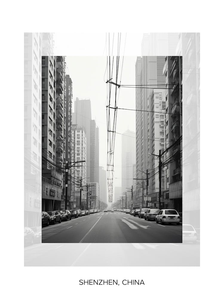 Poster Of Shenzhen, China, Black And White Old Photo 3