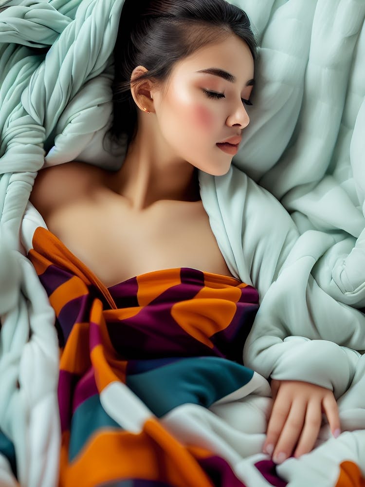 Asian Woman Sleeping In Bed