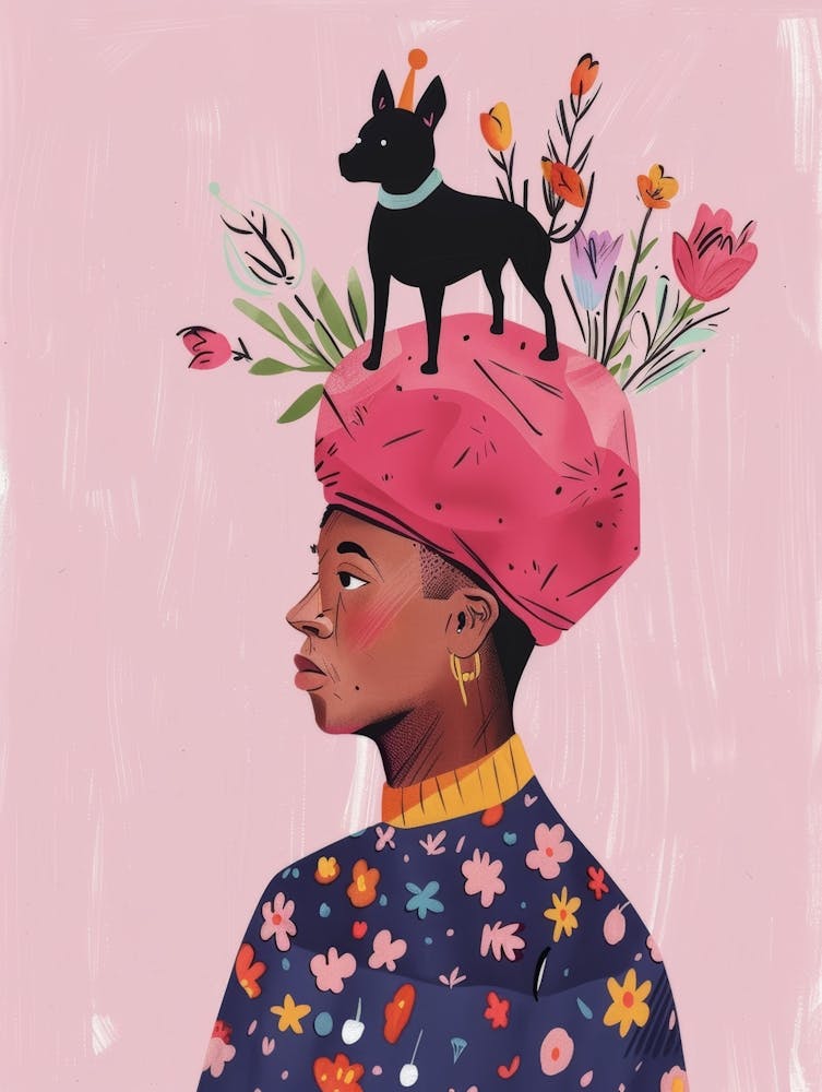 Black Woman With Dog On Her Head