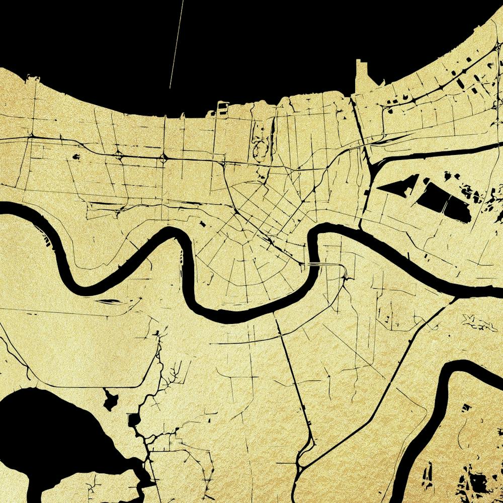 New Orleans Gold On Black Street Map