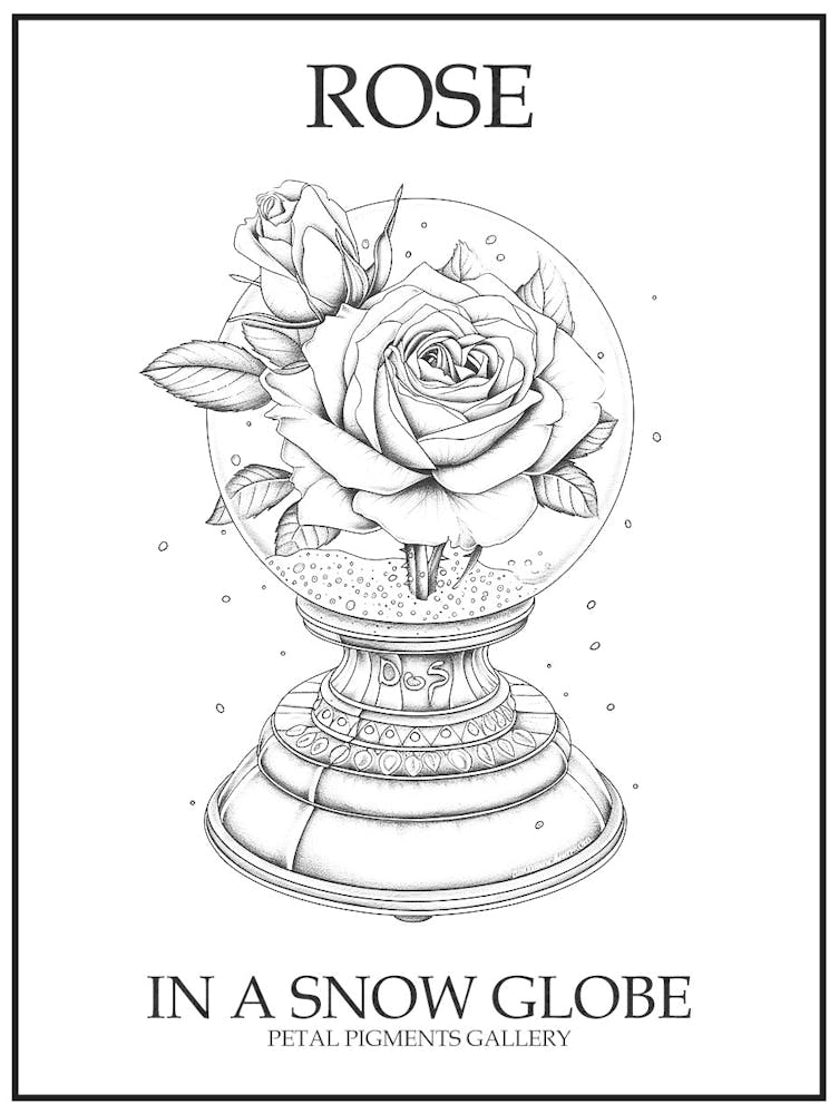 Rose In A Snow Globe Line Drawing 3 Poster