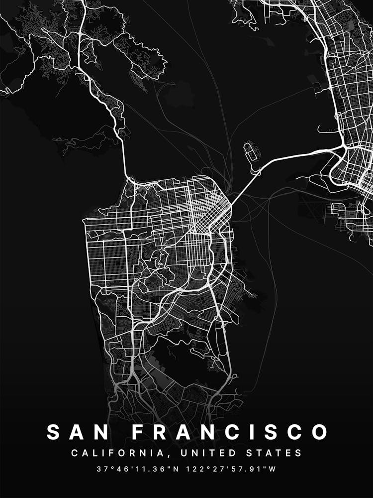 San Francisco California Black Map