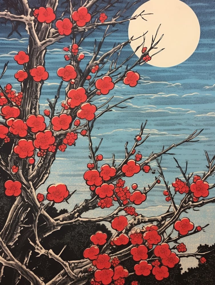 Ume Japanese Plum 2 Vintage Botanical Woodblock