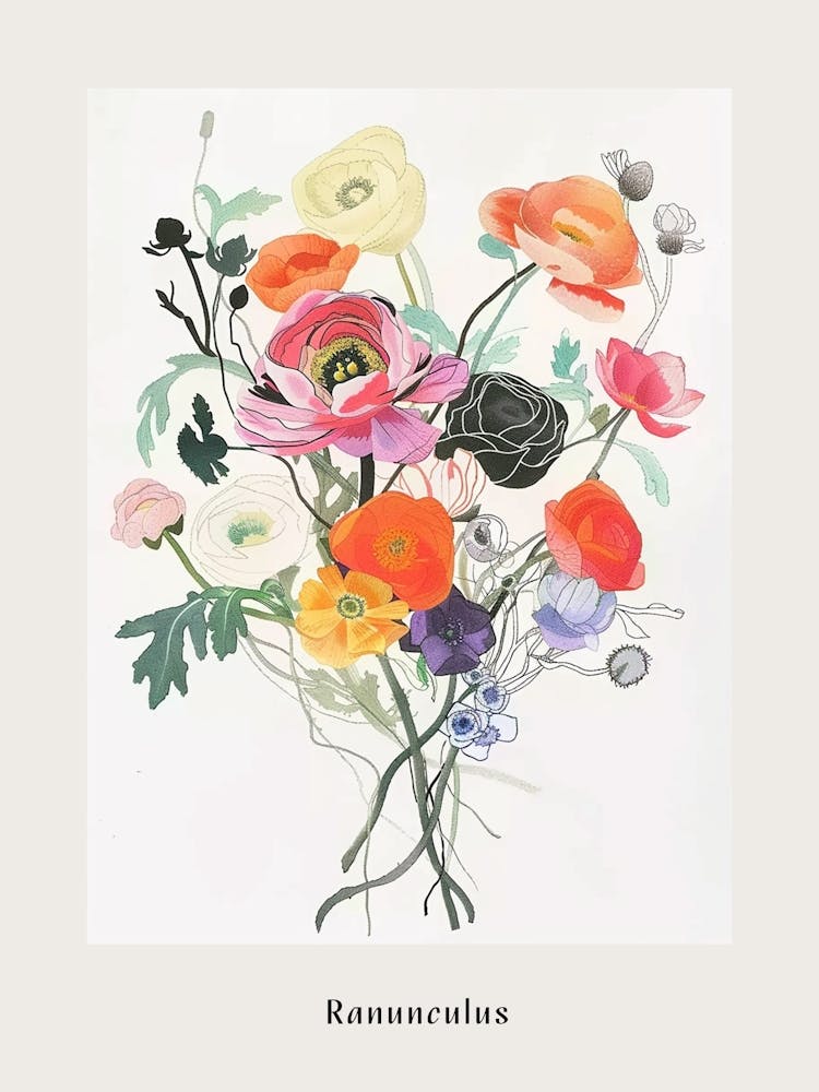 Ranunculus 2 Collage Flower Bouquet Poster