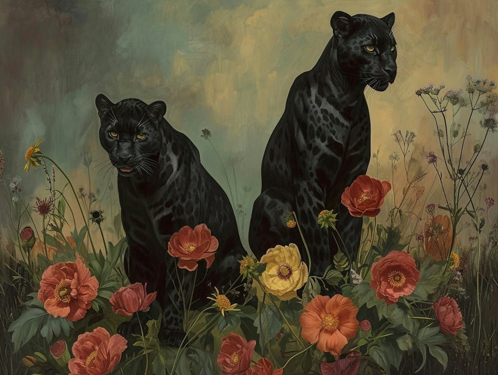 Floral Animal Illustration Black Panther 3