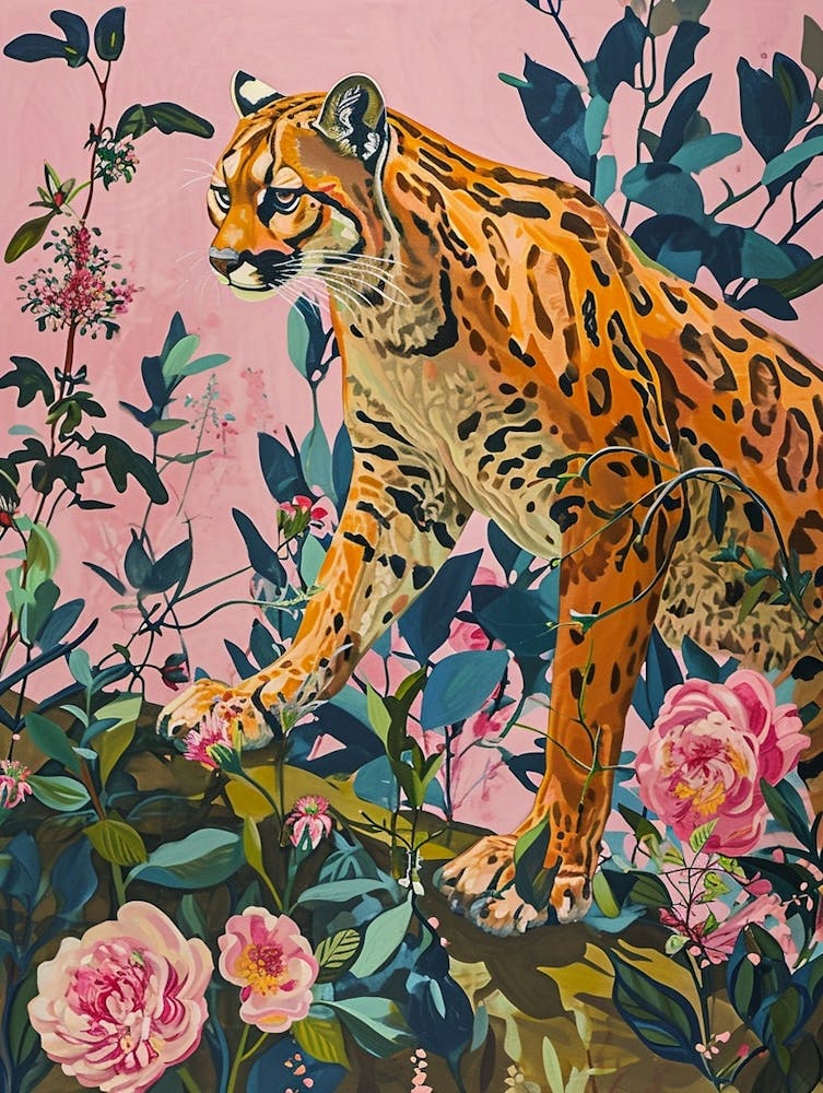 Floral Animal Painting Cougar 2
