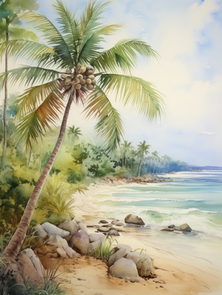 Watercolor Of A Tropical Beach 1