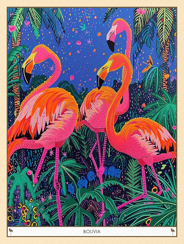 Greater Flamingo Bolivia Tropical Illustration 3 Poster