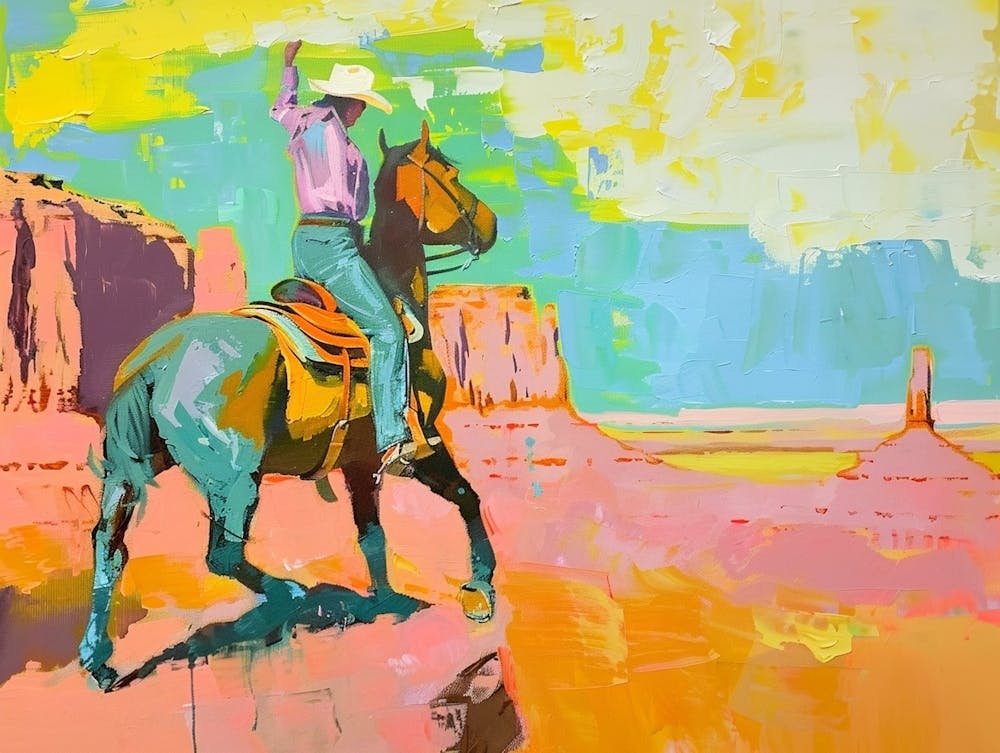 Neon Cowboy In Monument Valley Arizona 3 Painting