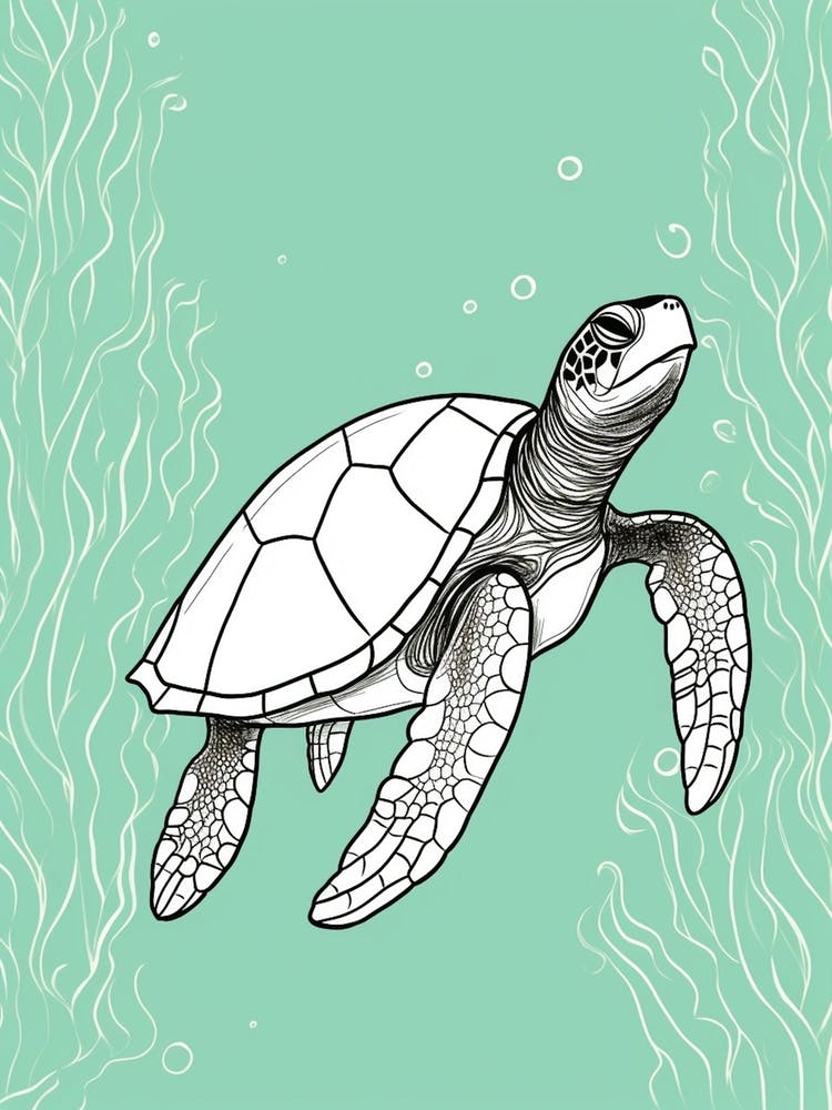 Simple Aqua Sea Turtle Illustration 2
