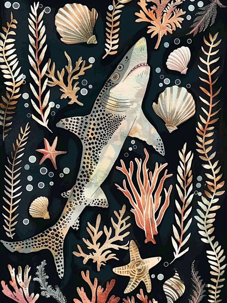 Goblin Shark Seascape Black Background Illustration 3