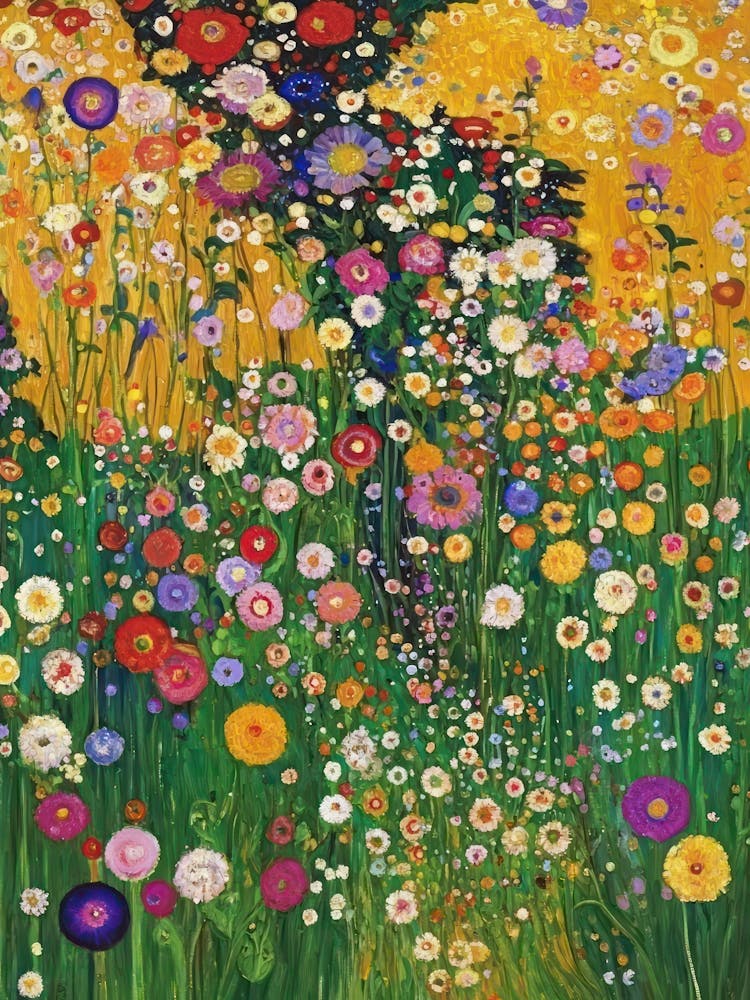 Gustav Klimt Wild Flower Garden Yellow Vintage